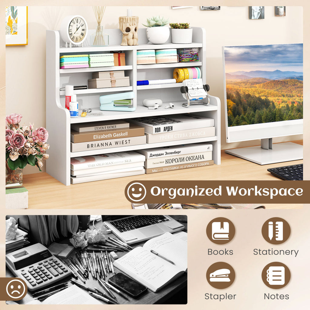 6-Tier Compact Storage Rack with 4 Removable Shelves for Small Spaces Home Office-White