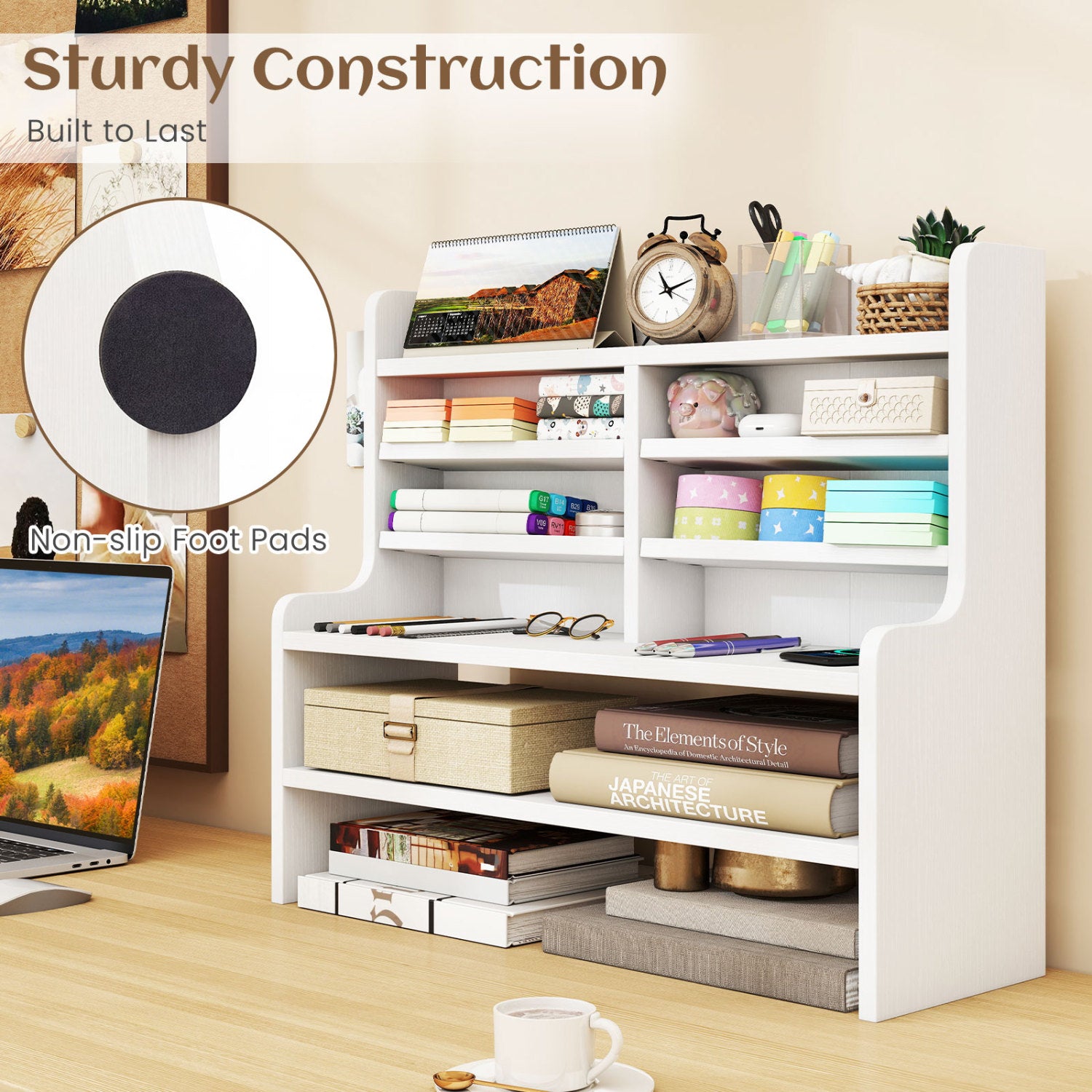 6-Tier Compact Storage Rack with 4 Removable Shelves for Small Spaces Home Office-White