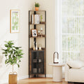 6-Tier Corner Shelf 67 Inches Tall Corner Bookshelf with Cabinet Industrial Bookcase-Brown