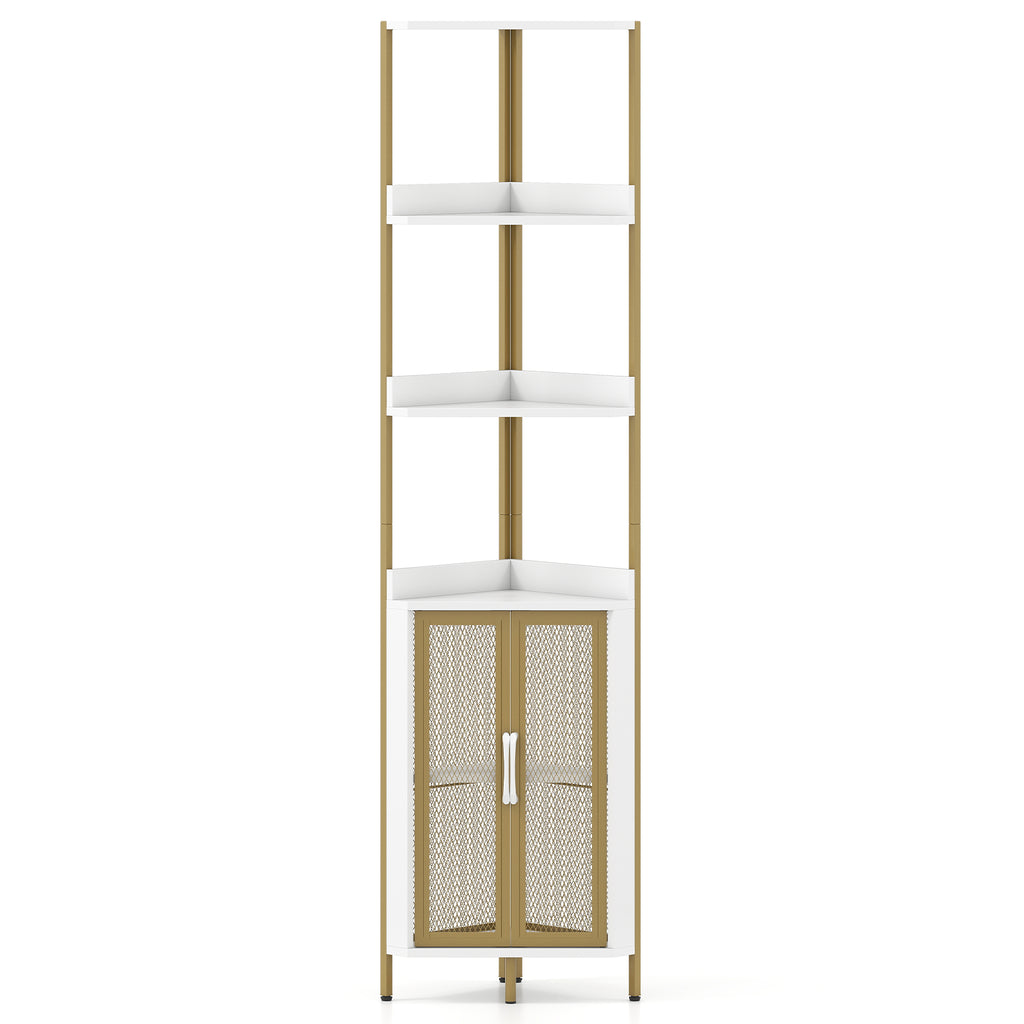 6-Tier Corner Shelf 67 Inches Tall Corner Bookshelf with Cabinet Industrial Bookcase-White