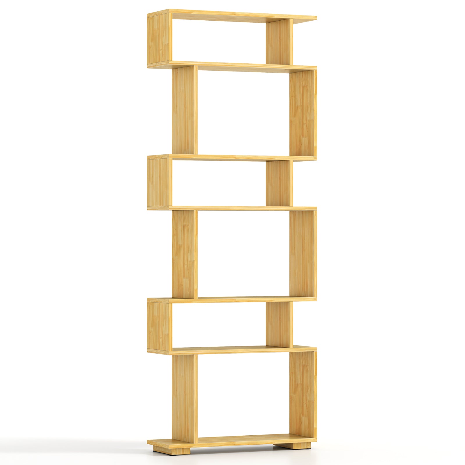 6-Tier Geometric Bookshelf with 2 Anti-Tipping Kits for Home Office-Wood