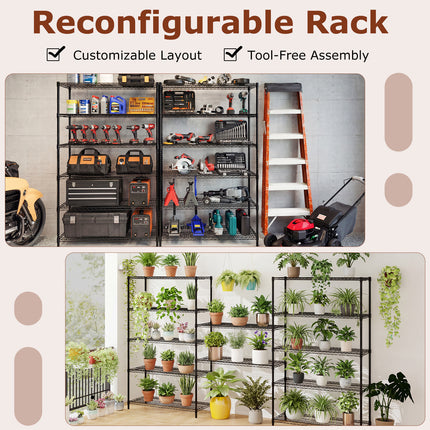 6-Tier Metal Storage Shelving Unit Set of 2 Adjustable Utility Shelf with V-Shaped Wire Rack-Black