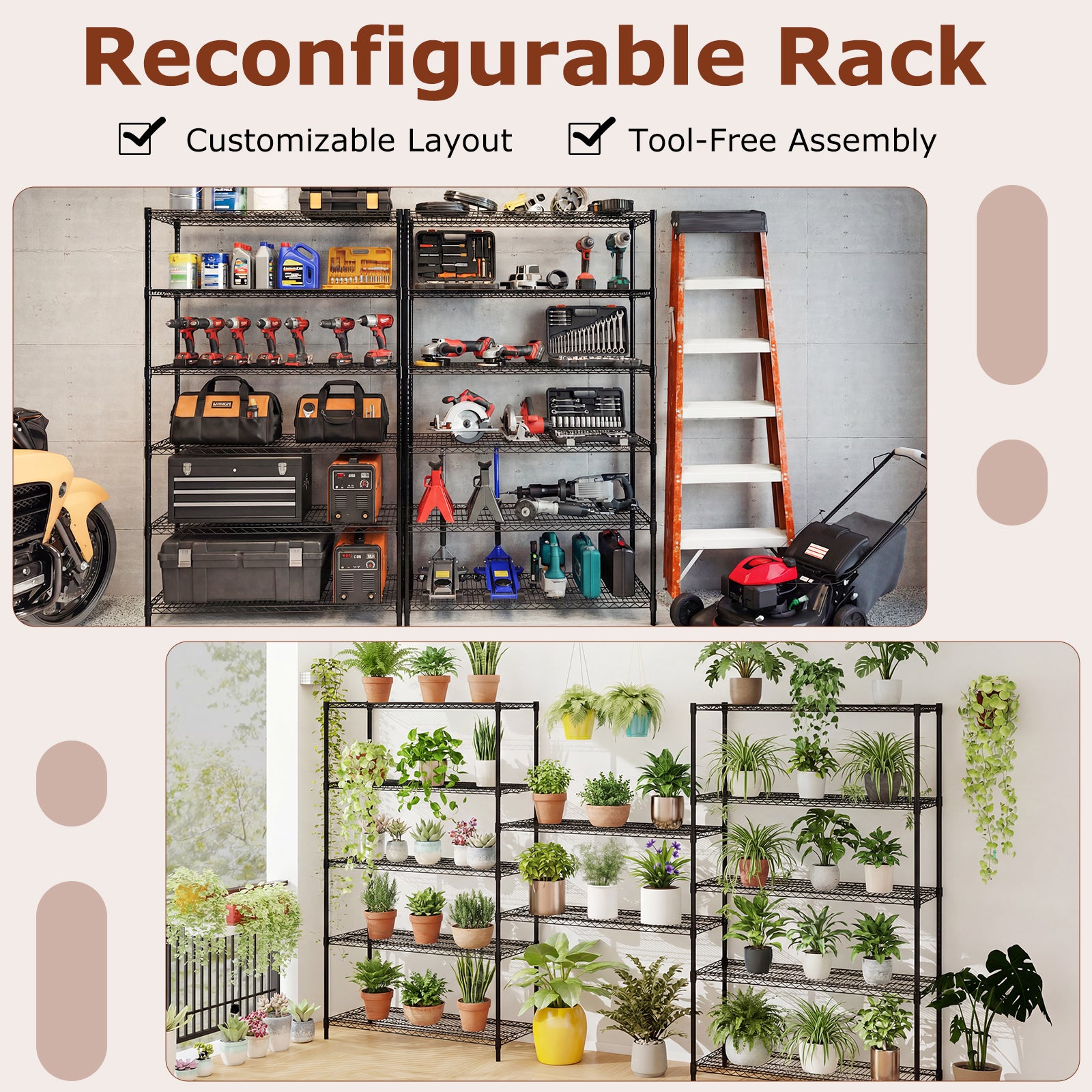 6-Tier Metal Storage Shelving Unit Set of 2 Adjustable Utility Shelf with V-Shaped Wire Rack-Black