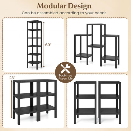 6-Tier Plastic Modular Storage Shelves for Living Room and Kitchen-Black