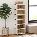 6-Tier Stackable Shoe Box with Lid Doors and Lockable Wheels-White
