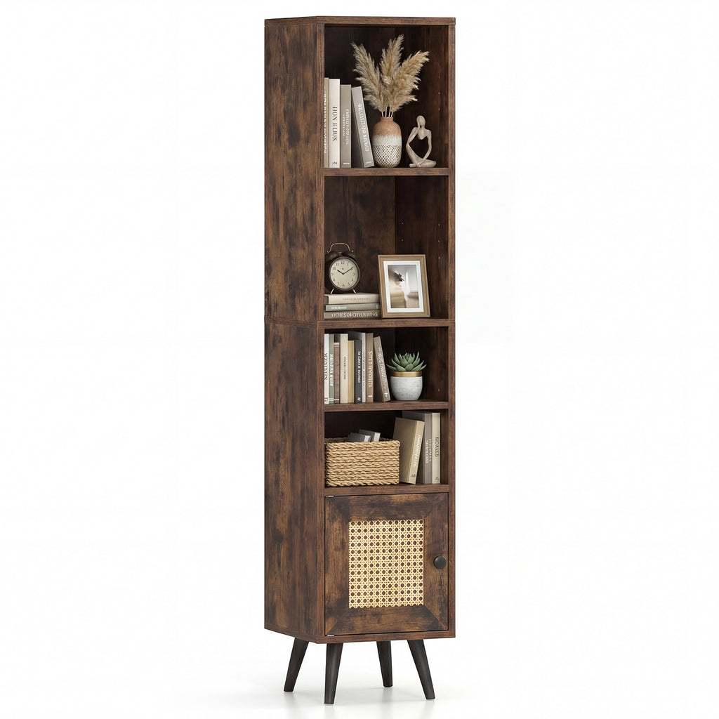 6-Tier Tall Narrow Bookcase 54 Inches Slim Storage Cabinet-Rustic Brown
