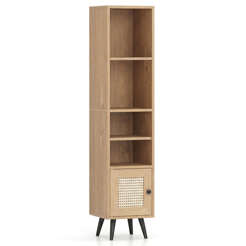 6-Tier Tall Narrow Bookcase 54 Inches Slim Storage Cabinet-Natural
