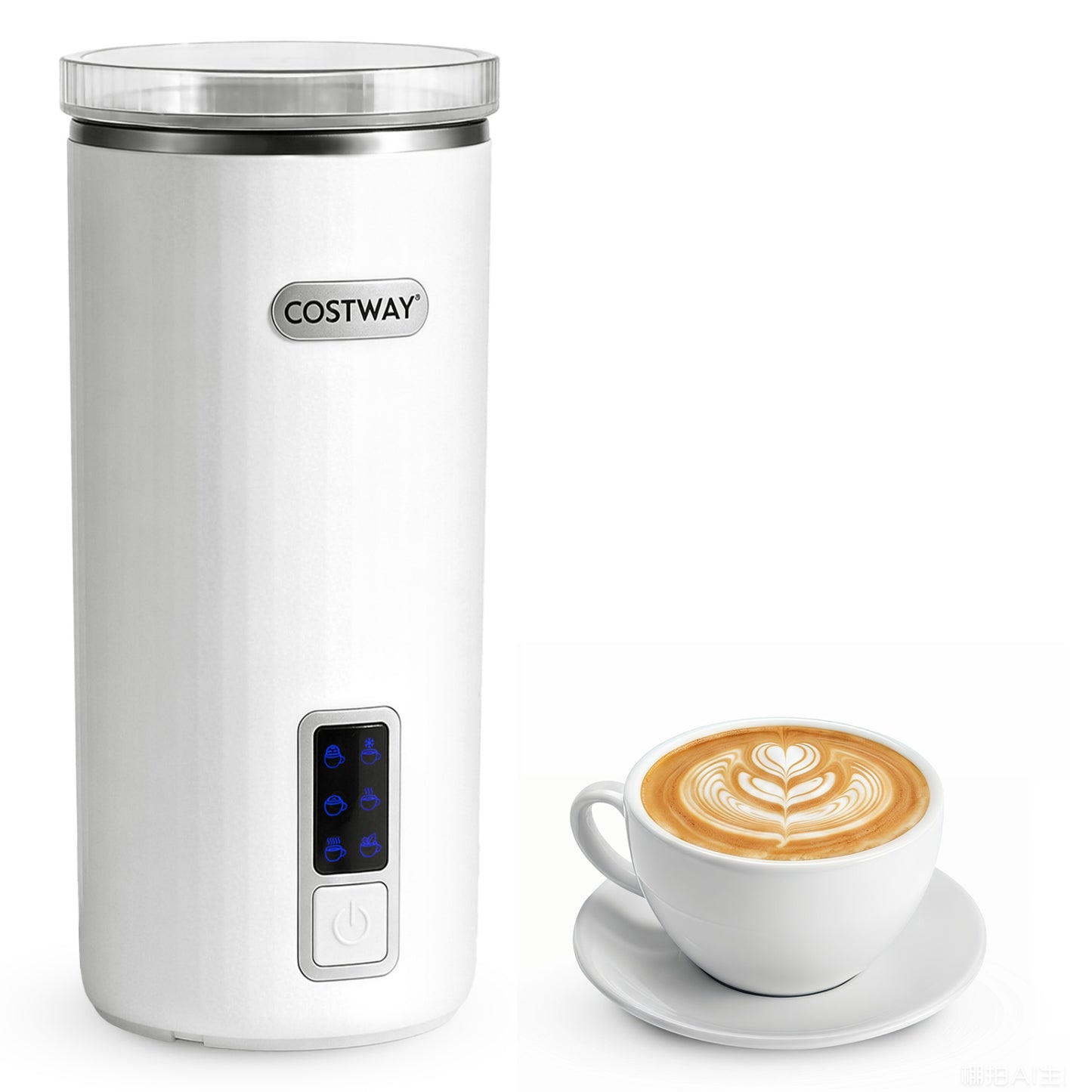 6-in-1 Electric Milk Steamer with Stainless Steel Interior-White