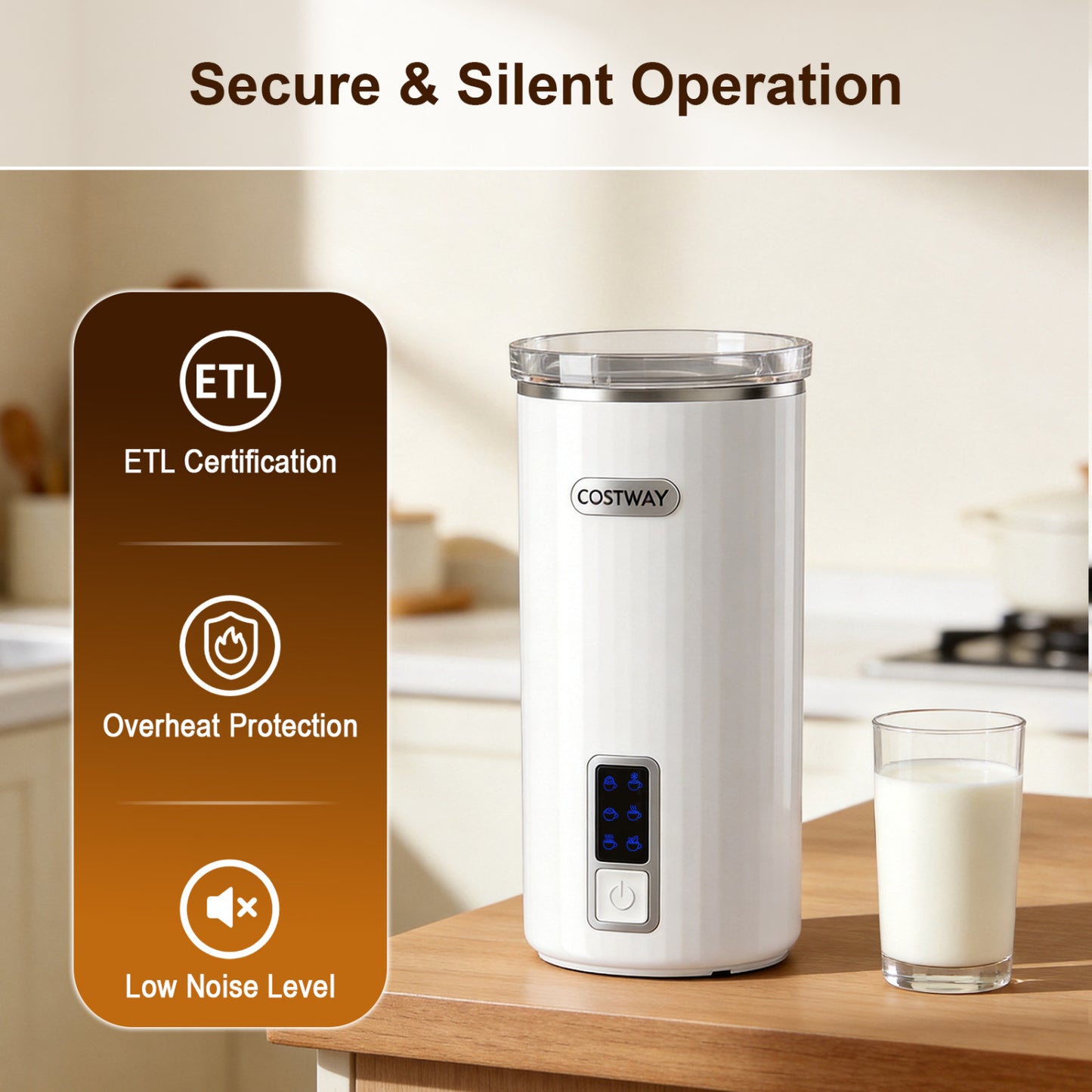 6-in-1 Electric Milk Steamer with Stainless Steel Interior-White