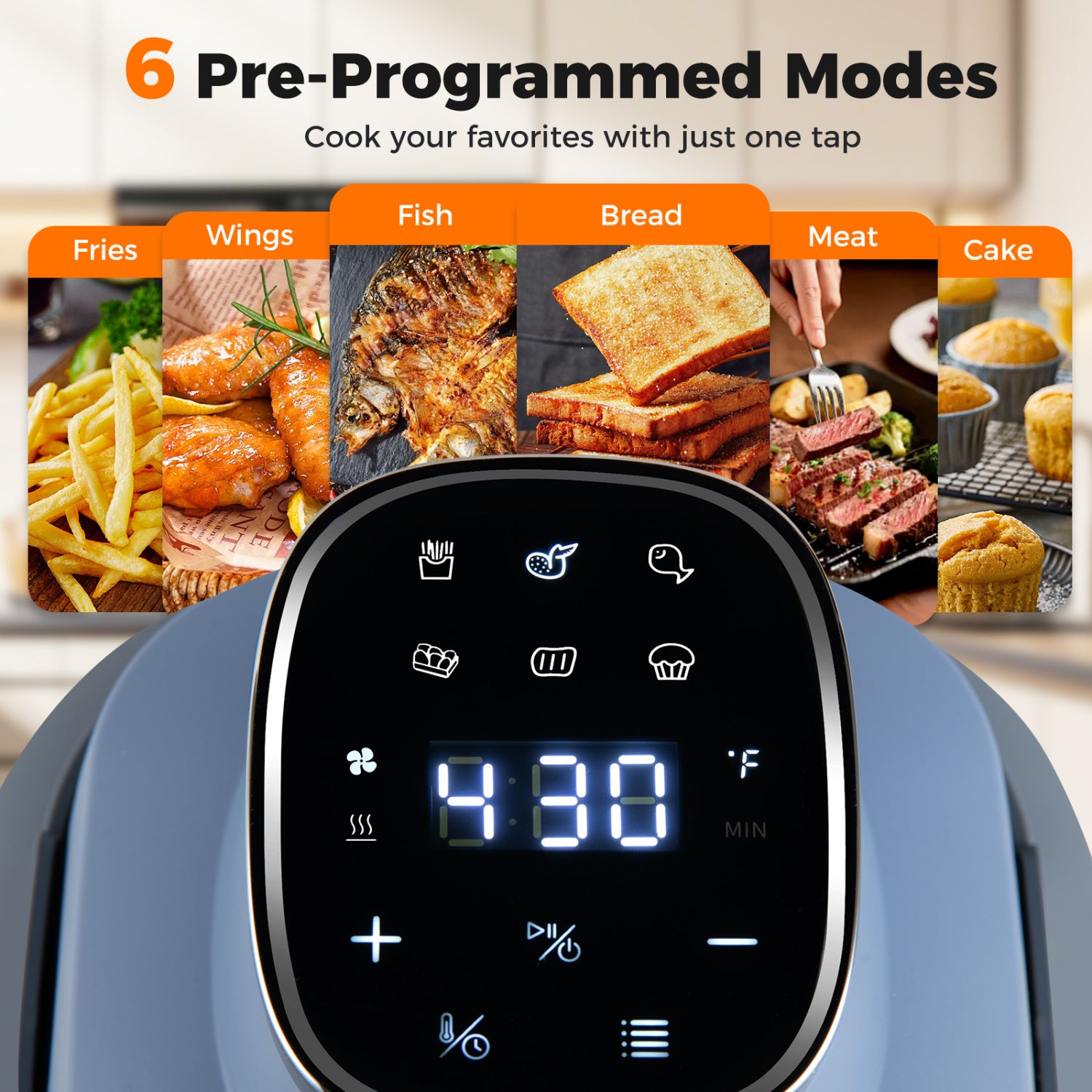 6-in-1 Portable Glass Air Fryer 1500W Dual Containers with Lids Dishwasher Safe-Blue