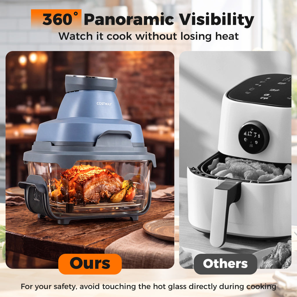 6-in-1 Portable Glass Air Fryer 1500W Dual Containers with Lids Dishwasher Safe-Blue