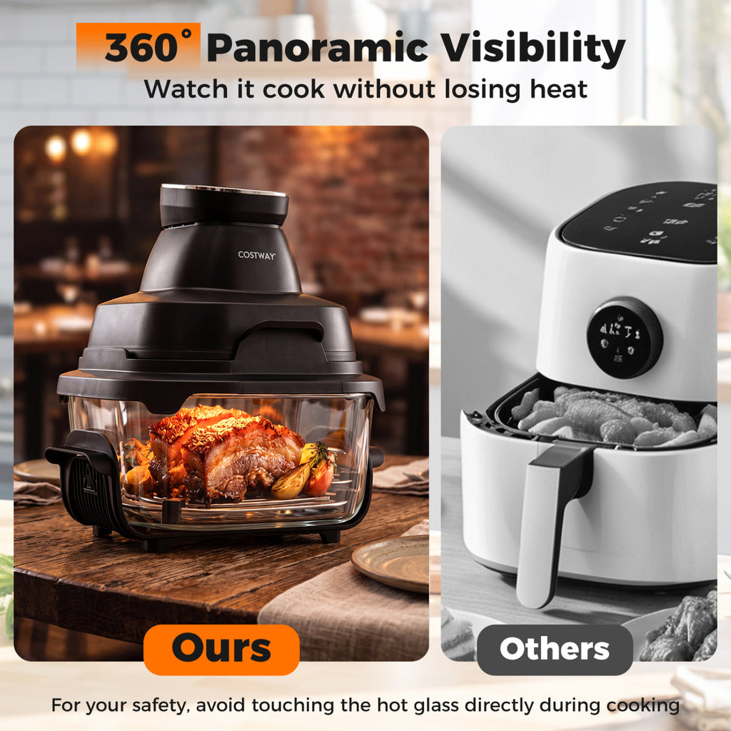 6-in-1 Portable Glass Air Fryer 1500W Dual Containers with Lids Dishwasher Safe-Black