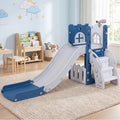 6-in-1 Toddler Slide L-shaped Playground with Basketball Hoop and Ladder-Blue