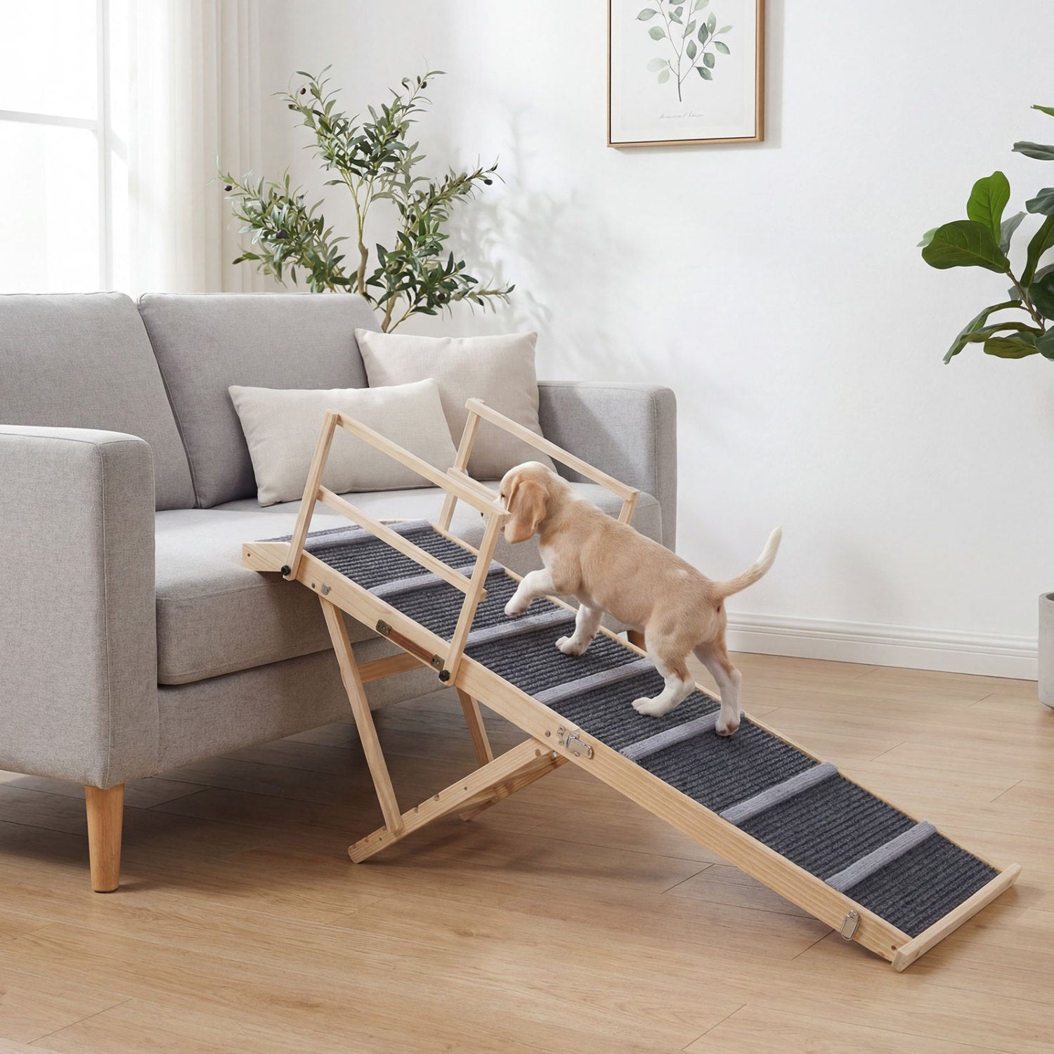 6-level Height Adjustable Foldable Dog Ramp for High Bed Couch-Dark Gray