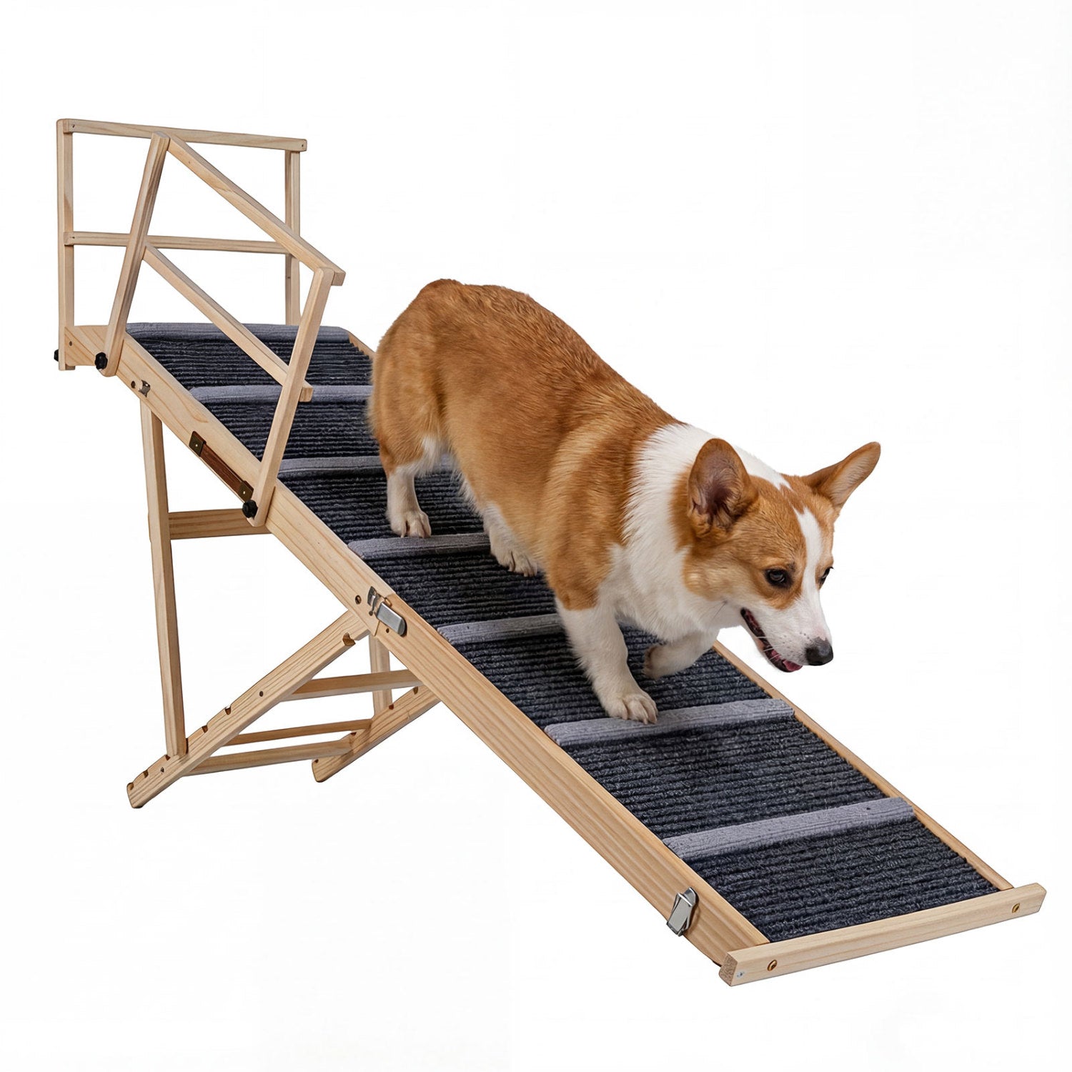 6-level Height Adjustable Foldable Dog Ramp for High Bed Couch-Dark Gray