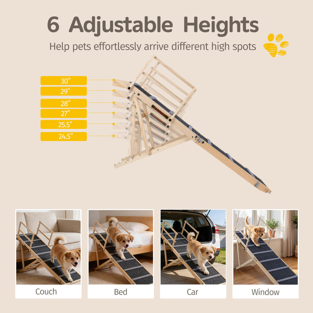 6-level Height Adjustable Foldable Dog Ramp for High Bed Couch-Dark Gray