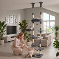 6-tier Floor to Ceiling Cat Tree with Plush Bed and Sisal Scratching Posts-Gray