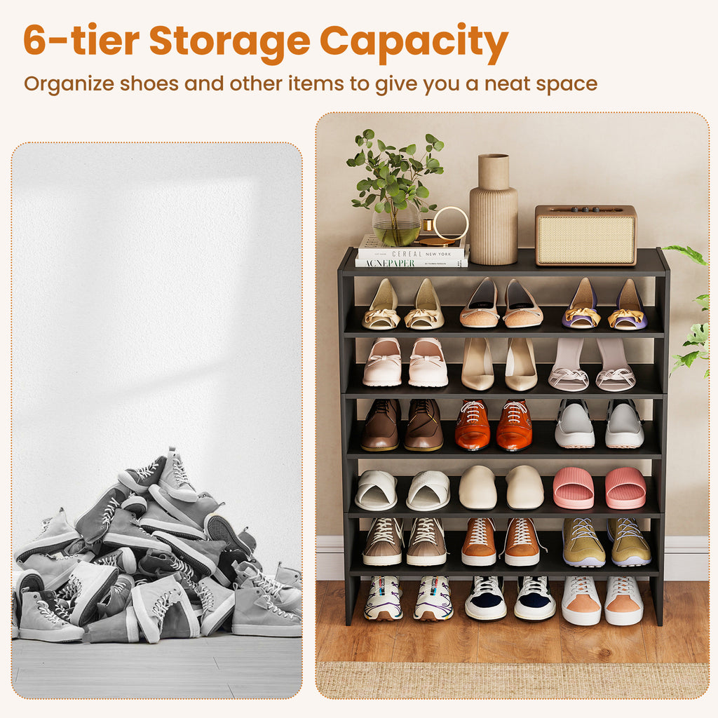 6-tier Shoe Rack with Anti-tipping Device for Entryway-Black
