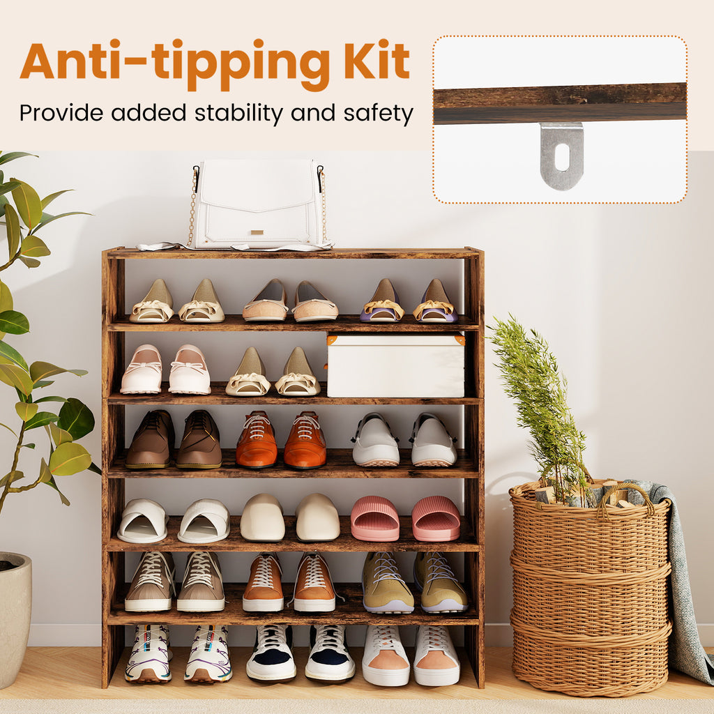 6-tier Shoe Rack with Anti-tipping Device for Entryway-Rustic Brown