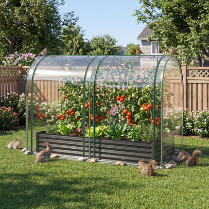 6 x 3 x 1 FT Galvanized Raised Garden Bed with Greenhouse Cover-Black