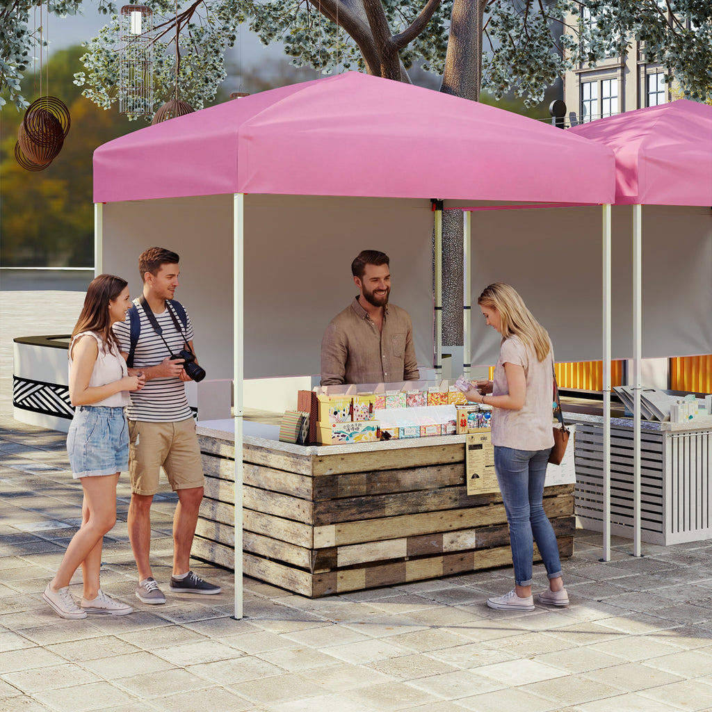 6 x 4 FT Pop-Up Canopy Tent with 1 Half Sidewall Easy Setup Folding Outdoor Sun Shelter-Pink