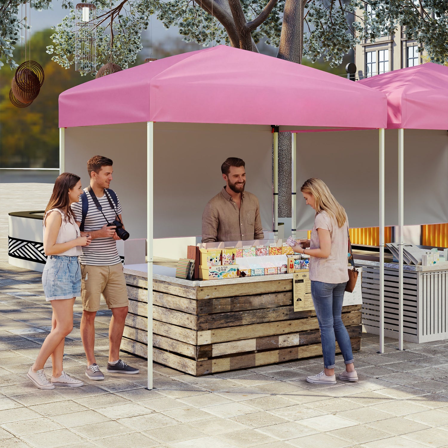 6 x 4 FT Pop-Up Canopy Tent with 1 Half Sidewall Easy Setup Folding Outdoor Sun Shelter-Pink