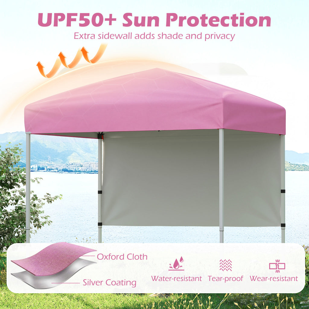 6 x 4 FT Pop-Up Canopy Tent with 1 Half Sidewall Easy Setup Folding Outdoor Sun Shelter-Pink