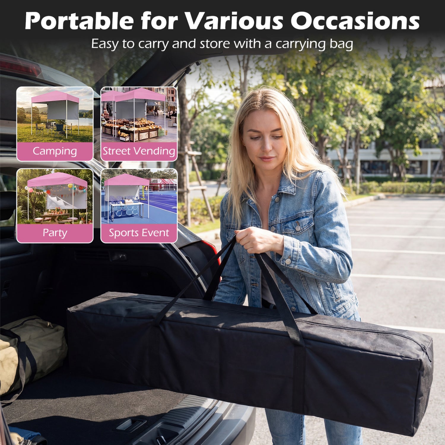 6 x 4 FT Pop-Up Canopy Tent with 1 Half Sidewall Easy Setup Folding Outdoor Sun Shelter-Pink