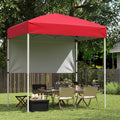 6 x 4 FT Pop-Up Canopy Tent with 1 Half Sidewall Easy Setup Folding Outdoor Sun Shelter-Red