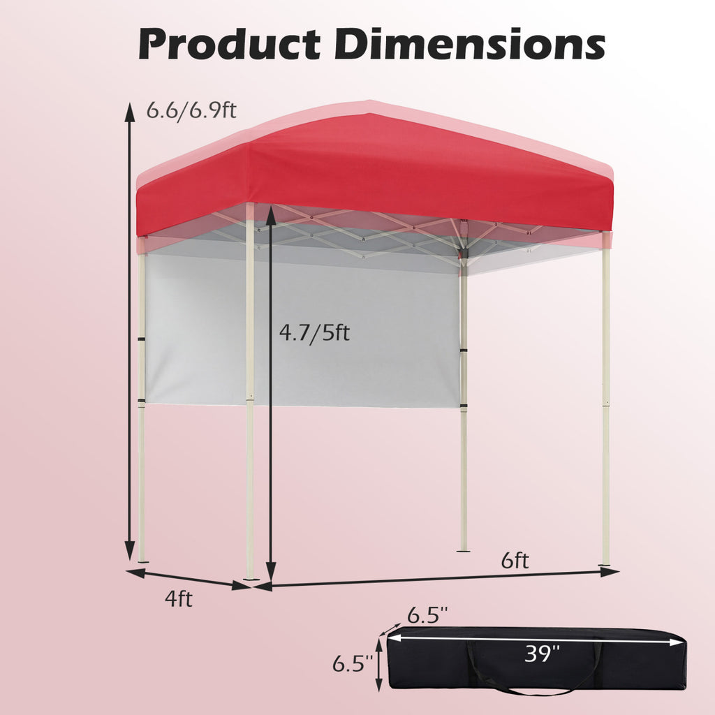6 x 4 FT Pop-Up Canopy Tent with 1 Half Sidewall Easy Setup Folding Outdoor Sun Shelter-Red