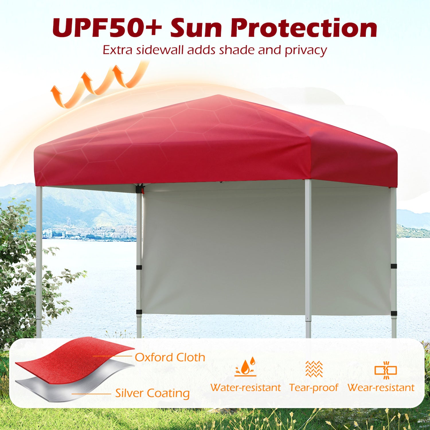 6 x 4 FT Pop-Up Canopy Tent with 1 Half Sidewall Easy Setup Folding Outdoor Sun Shelter-Red