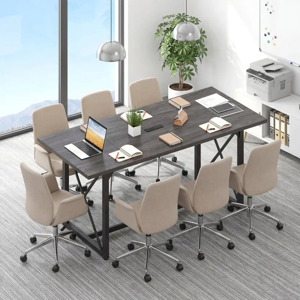 6FT Conference Table with Power Outlets Seats 6-8 People for Office-Gray - Gray - Office Desks