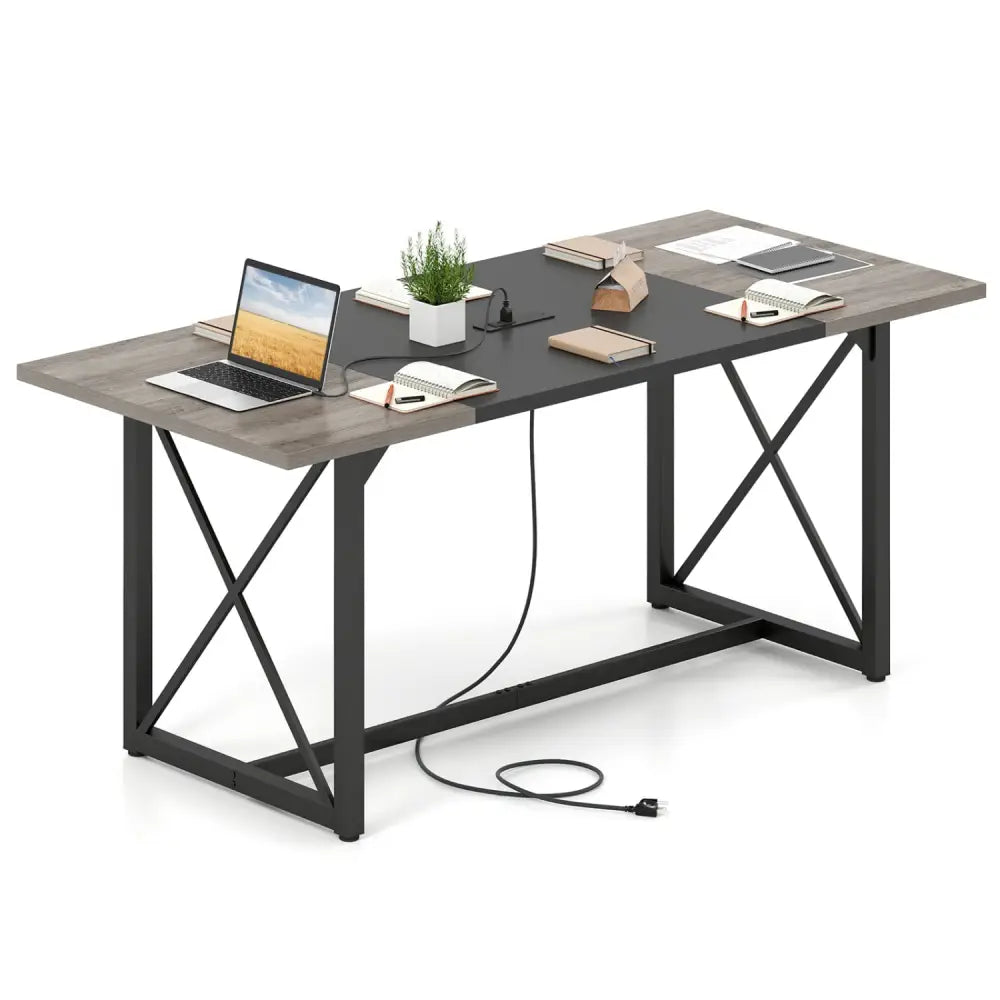 6FT Conference Table with Power Outlets Seats 6-8 People for Office-Natural - Natural - Office Desks