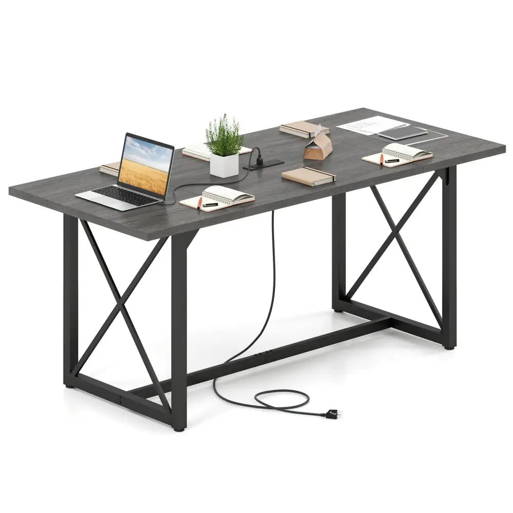 6FT Conference Table with Power Outlets Seats 6-8 People for Office-Gray - Gray - Office Desks