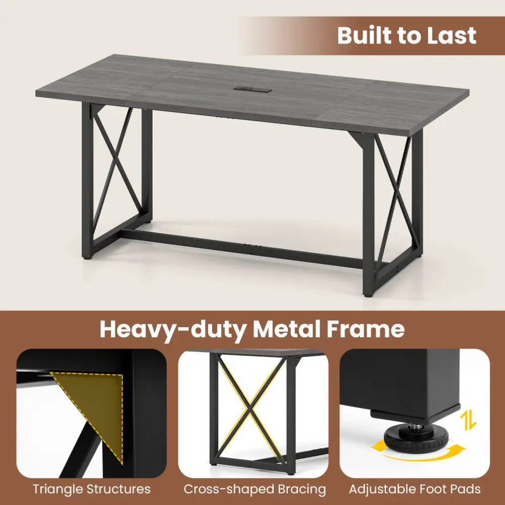 6FT Conference Table with Power Outlets Seats 6-8 People for Office-Gray - Gray - Office Desks