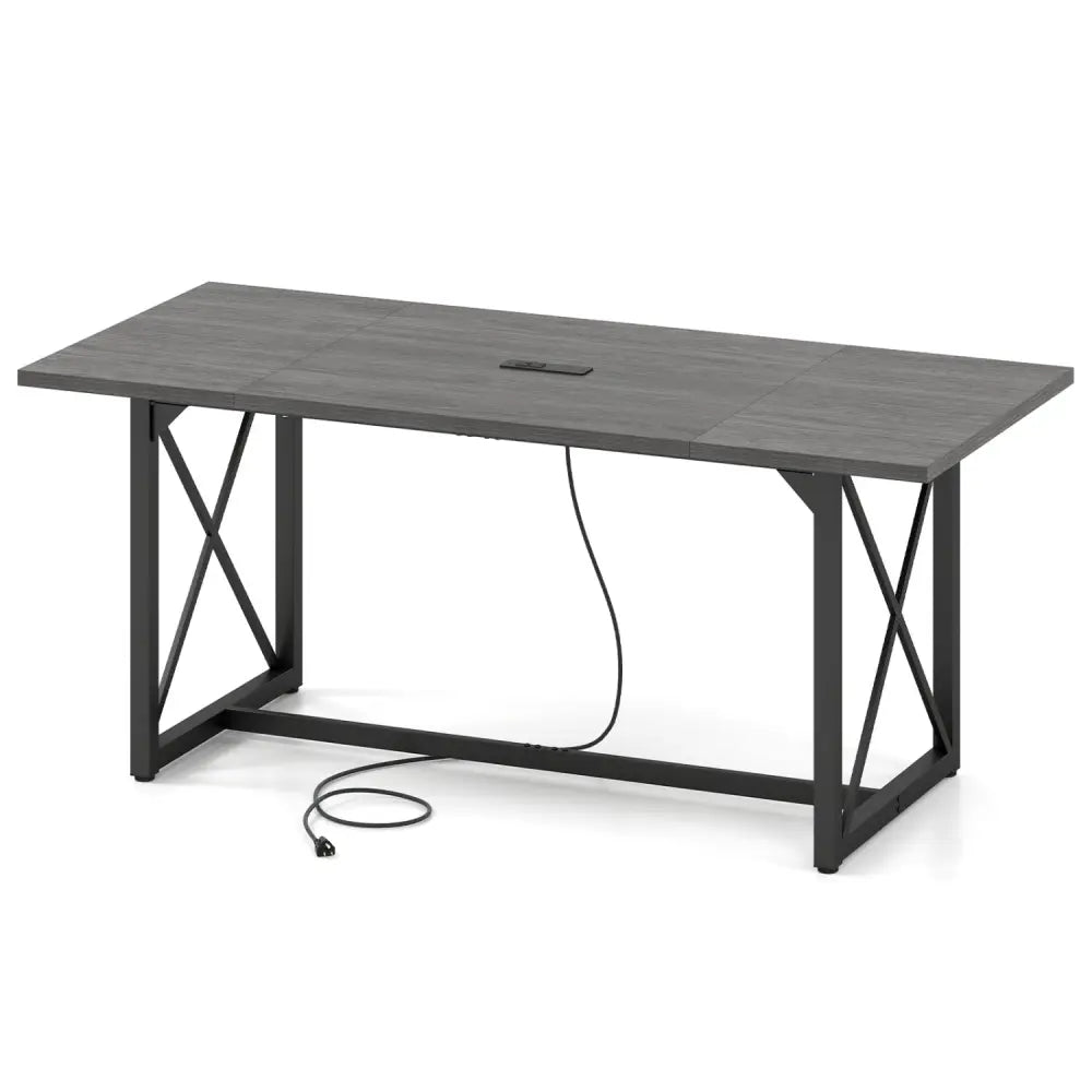 6FT Conference Table with Power Outlets Seats 6-8 People for Office-Gray - Gray - Office Desks