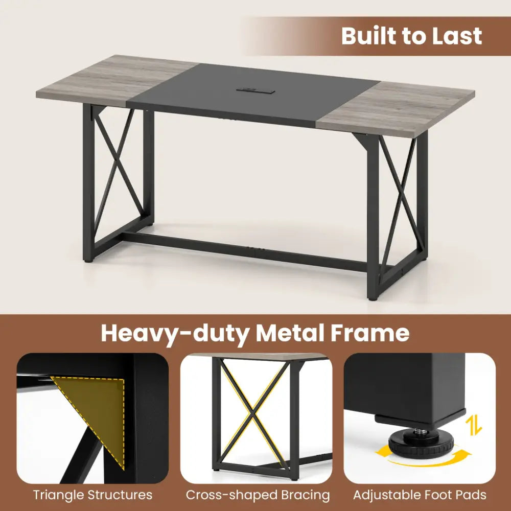 6FT Conference Table with Power Outlets Seats 6-8 People for Office-Natural - Natural - Office Desks