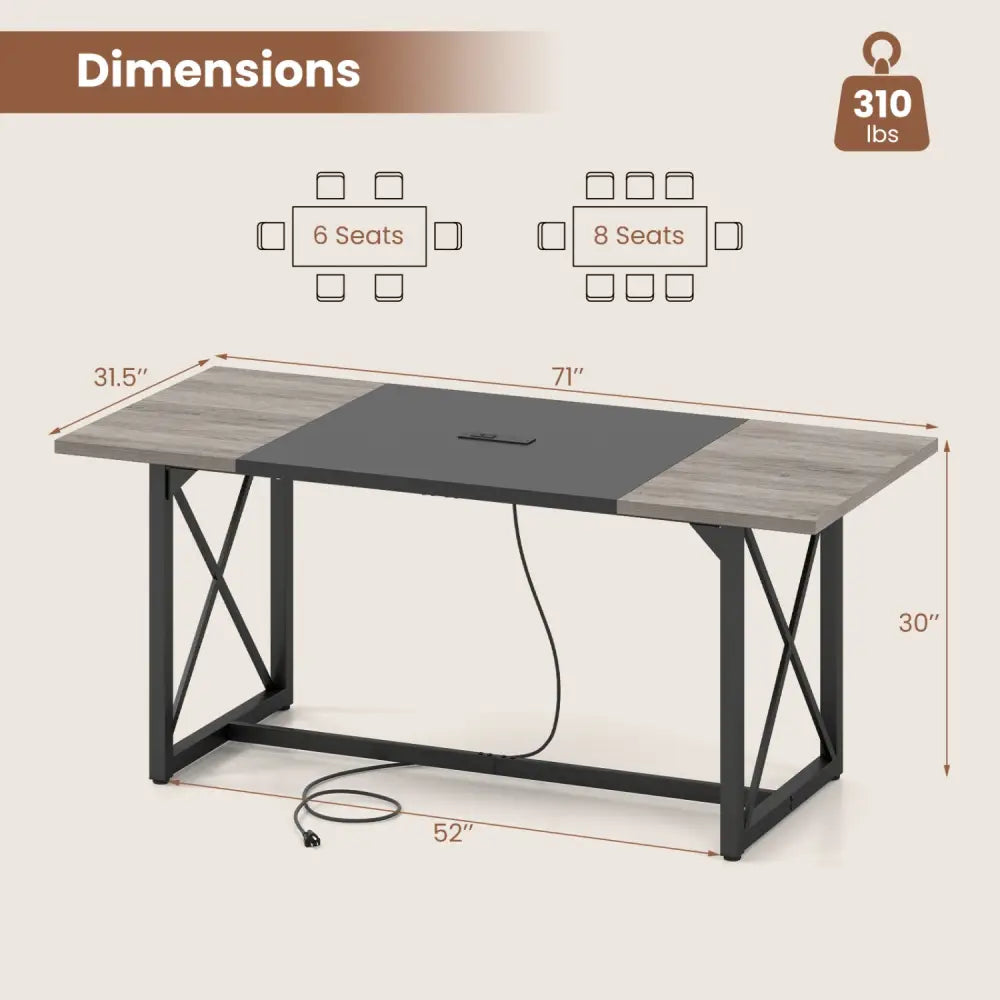 6FT Conference Table with Power Outlets Seats 6-8 People for Office-Natural - Natural - Office Desks