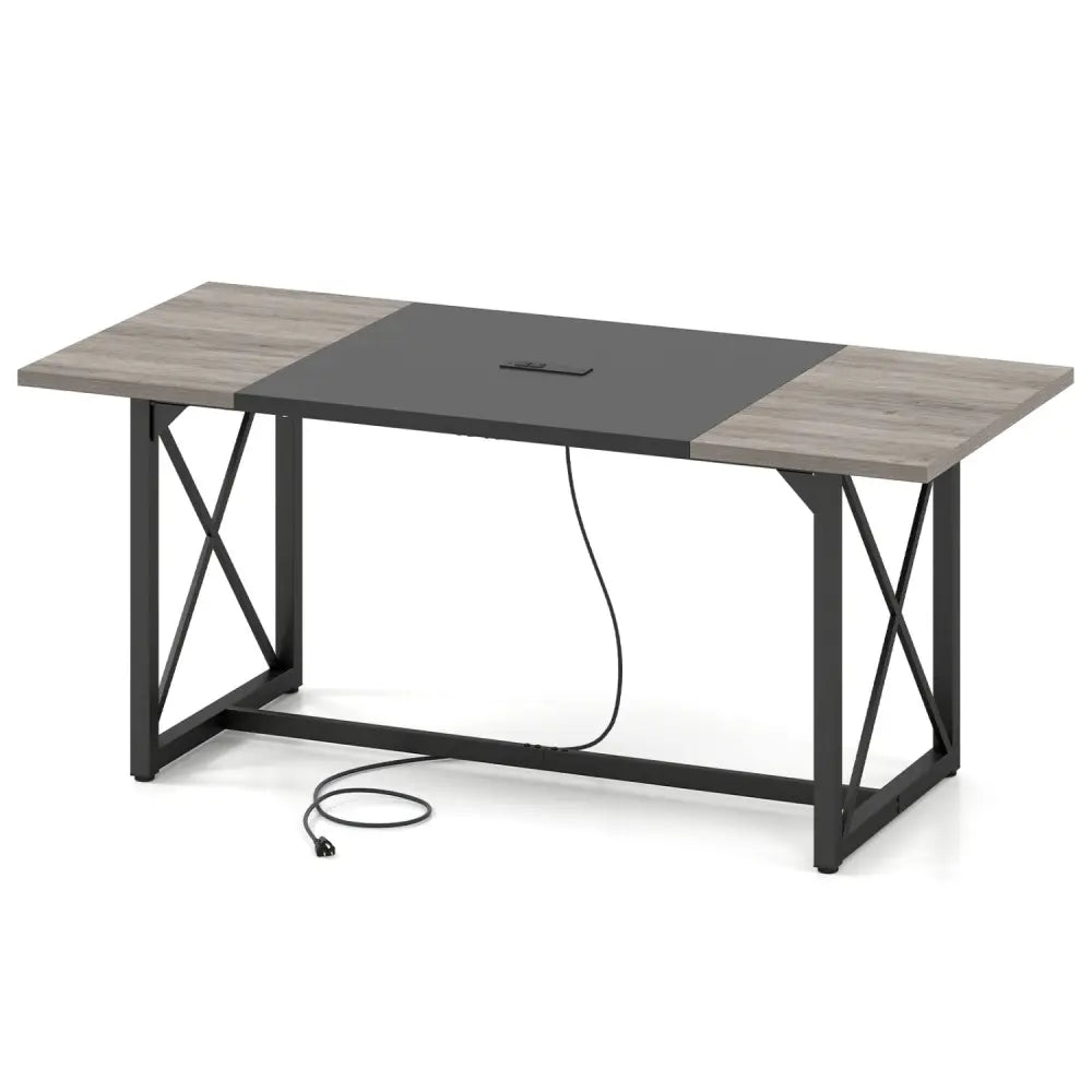 6FT Conference Table with Power Outlets Seats 6-8 People for Office-Natural - Natural - Office Desks