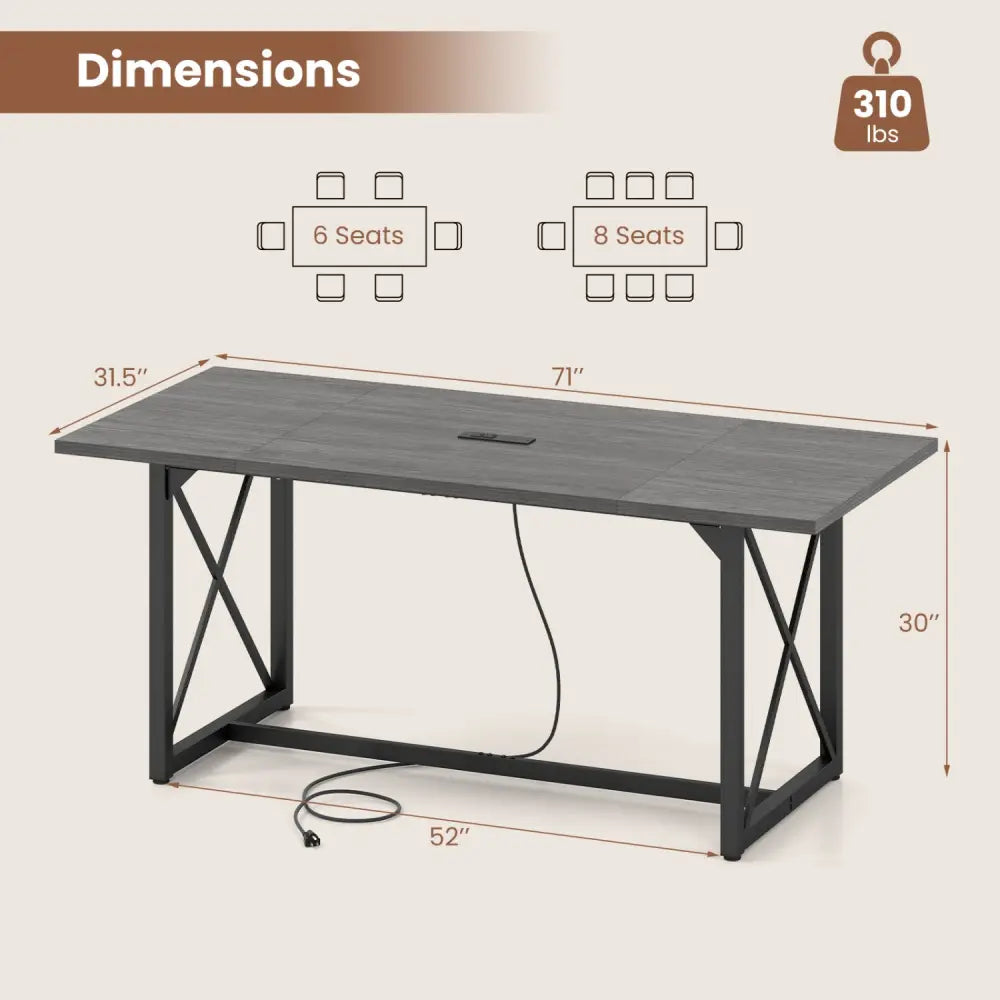 6FT Conference Table with Power Outlets Seats 6-8 People for Office-Gray - Gray - Office Desks
