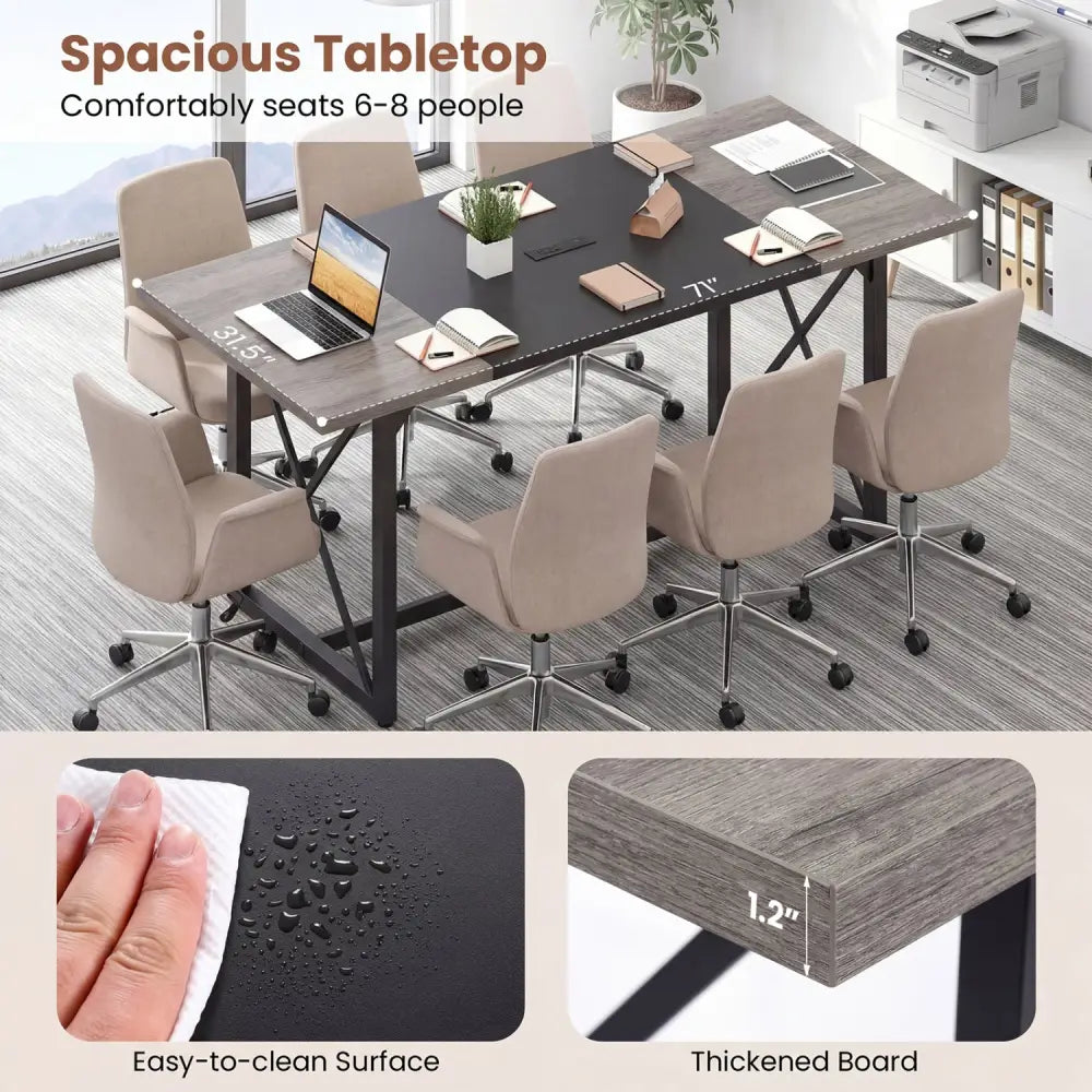 6FT Conference Table with Power Outlets Seats 6-8 People for Office-Natural - Natural - Office Desks