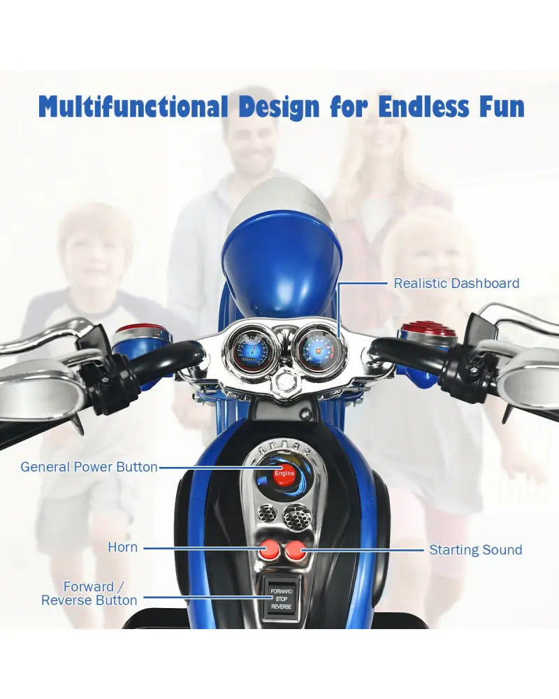 6V 3 Wheel Kids Motorcycle-Blue - Blue - Powered Ride On Toys