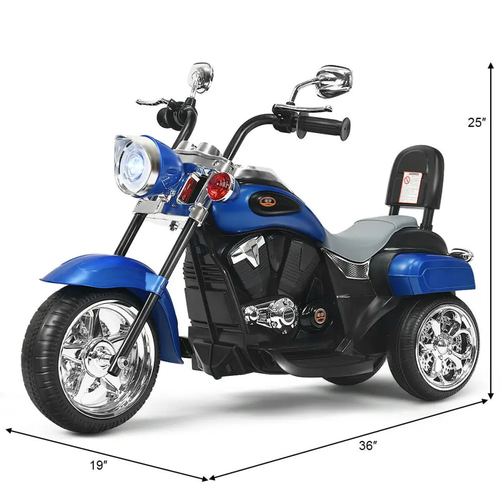 6V 3 Wheel Kids Motorcycle-Blue - Blue - Powered Ride On Toys