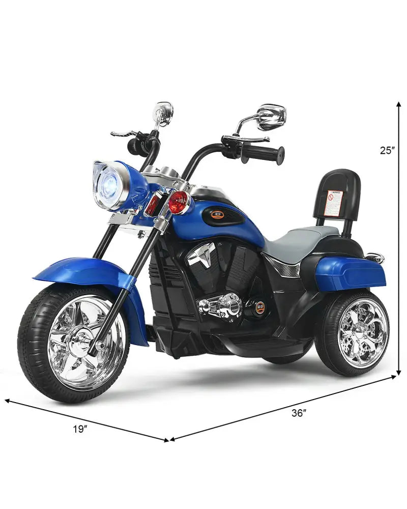 6V 3 Wheel Kids Motorcycle-Blue - Blue - Powered Ride On Toys