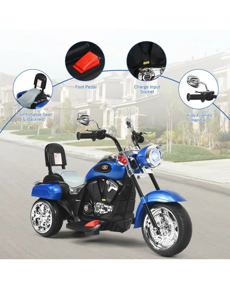6V 3 Wheel Kids Motorcycle-Blue - Blue - Powered Ride On Toys