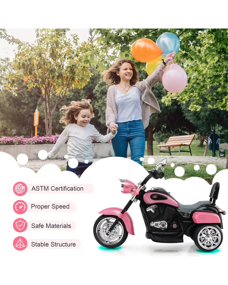 6V 3 Wheel Kids Motorcycle-Pink - Pink - Powered Ride On Toys