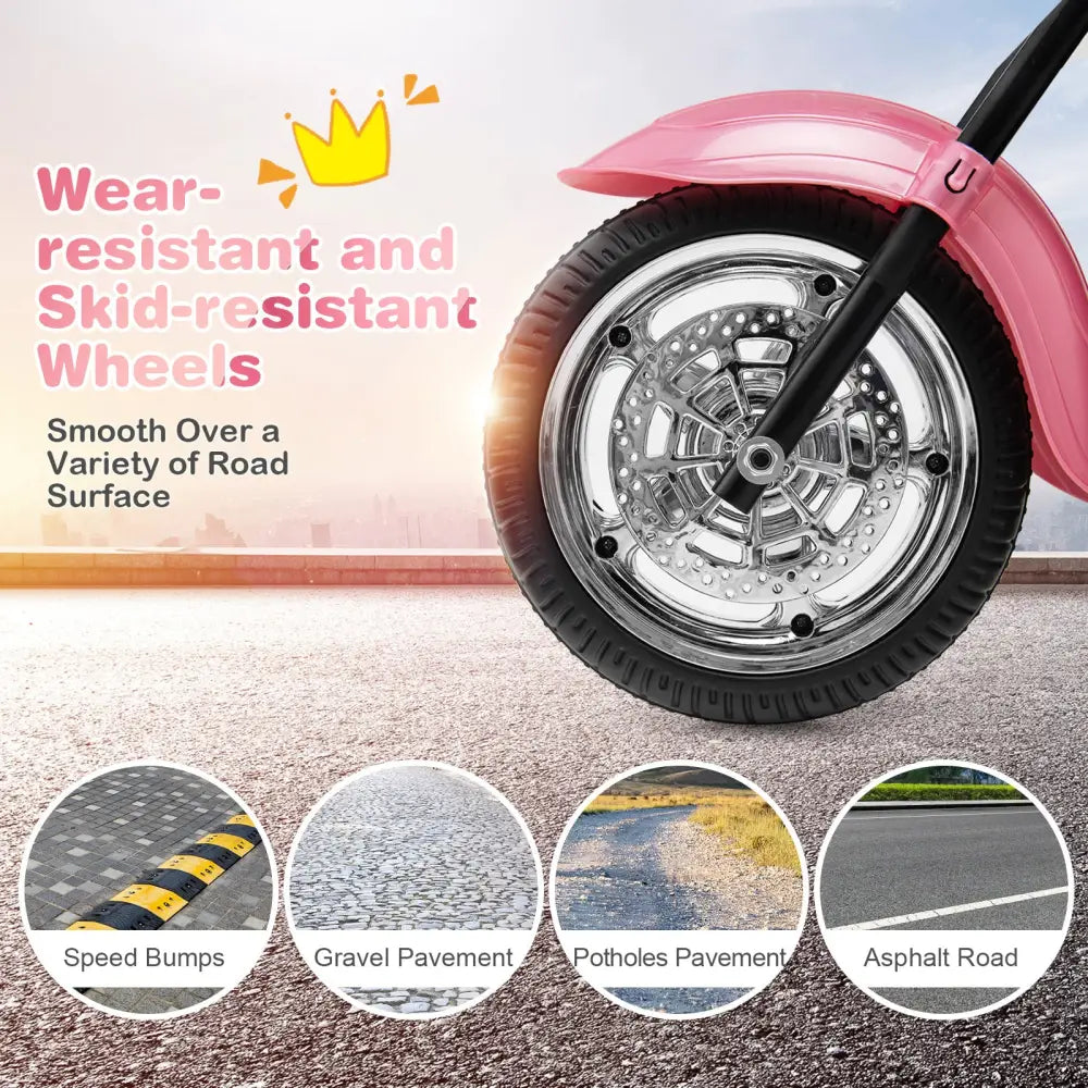 6V 3 Wheel Kids Motorcycle-Pink - Pink - Powered Ride On Toys