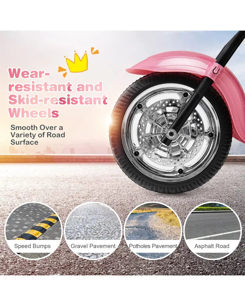 6V 3 Wheel Kids Motorcycle-Pink - Pink - Powered Ride On Toys