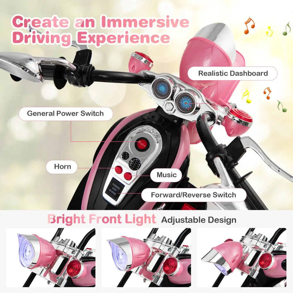 6V 3 Wheel Kids Motorcycle-Pink - Pink - Powered Ride On Toys