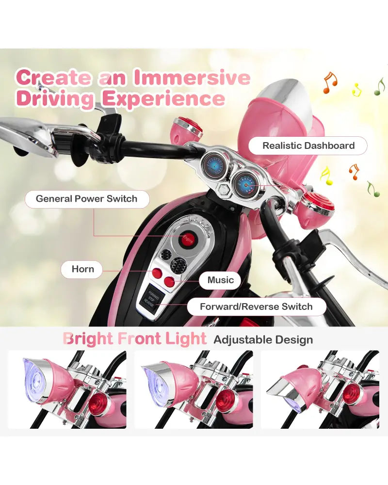 6V 3 Wheel Kids Motorcycle-Pink - Pink - Powered Ride On Toys